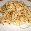 Tallarines con gambas y gulas