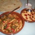 Fajitas tex-mex y queso fundido con chorizo.