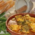 Guiso de alcachofas, guisantes y huevo