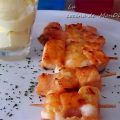 Pincho de salmón y langostino