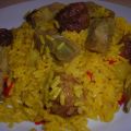Arroz con albóndigas y alcachofas