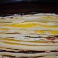 Tarta de crêpes con chocolate y flan.