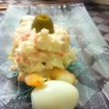 Brocheta de chaca, huevo de codorniz y gamba
