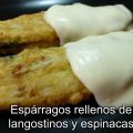 Espárragos rellenos de langostinos y espinacas