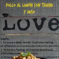 Pollo al limón con tahini, miso y menta.