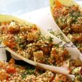Barquitas de tofu con gazpacho de zanahoria