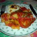 Bacalao gratinado con patatas y tomate.