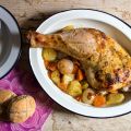 Muslo de pavo a la mostaza con verduras