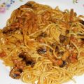 Espaguetti con Champiñón, Bacon y Leche de Coco